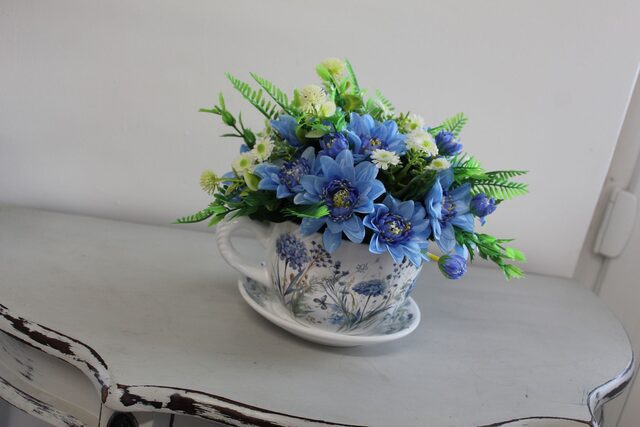 Blue Blossom Teacup Arrangement