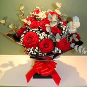 Red rose bouquet box luxury flowers Kidderminster florist Pat’s Petals